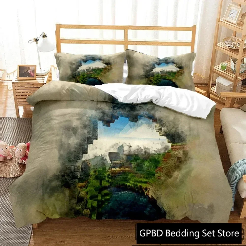 

3D Mine Sandbox Games Duvet Cover Cartoon Bedding sets Soft Quilt Cover and Pillowcases for Teens Kids SingleDoubleQueenKing