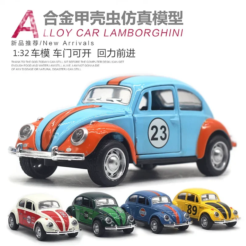 1: 32 alloy Volkswagen Beetle painted racing car classical rebound door opening car model recommended for children's gifts