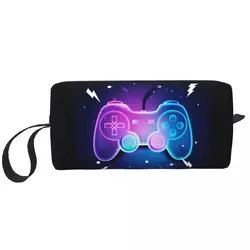 Custom Video Game Gamer Neon Travel Cosmetic Bag Women Gaming Controller Toiletry Makeup Organizer Lady Beauty Storage Dopp Kit