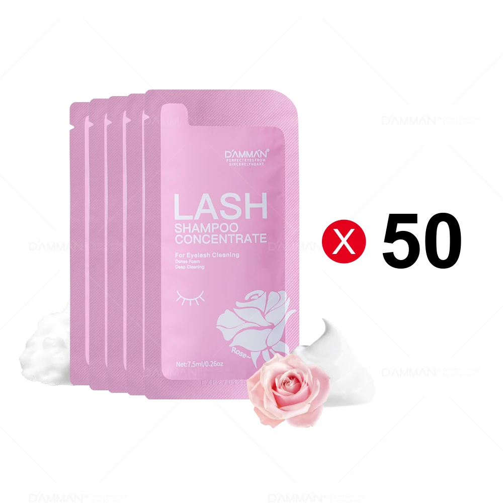 50Pcs Lash Shampoo Eyelashes Wash for Extensions And Natural Lashes Eyelash Extension Cleanser Lash Supplies for Salon & Home