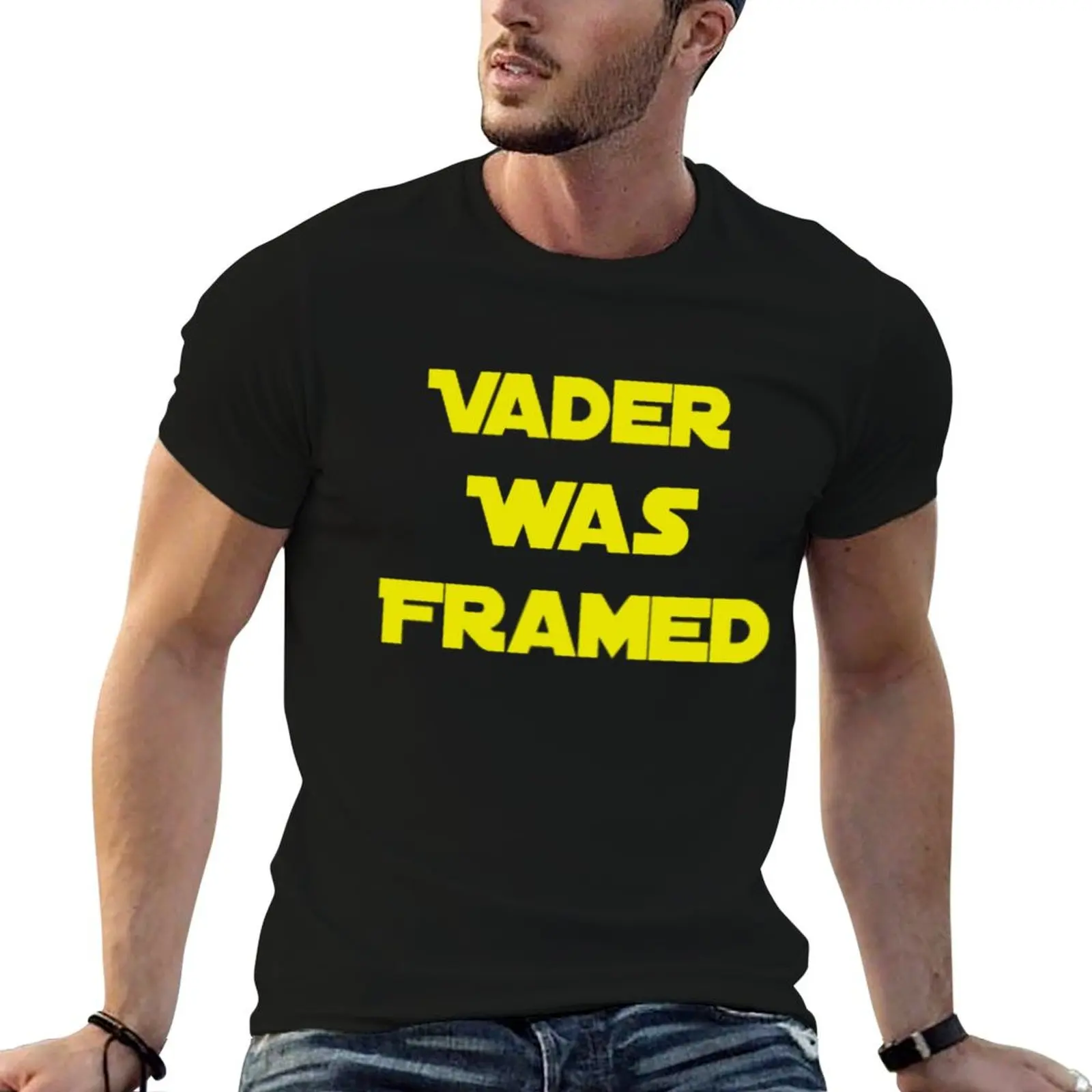 

Vader Was Framed In Yellow On Black Background T-Shirt t shirts for man cotton t shirt men 100% cotton luxury brand T-Shirt