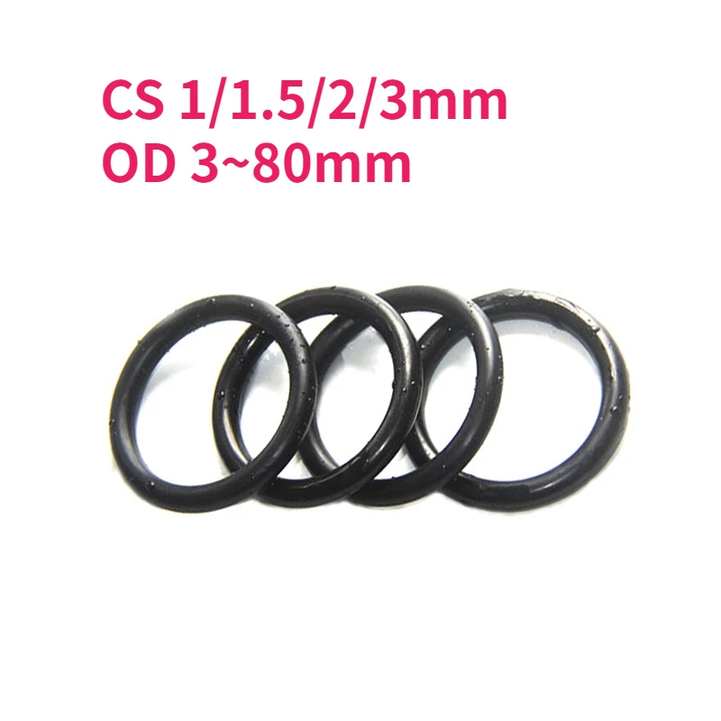 โอริงซิลิโคนยางสีดำ ขนาด 1/1.5/2/3 มม. ภายนอกเส้นผ่านศูนย์กลาง 3~80 มม. แหวนซีลปะเก็นกันรั่ว ทนน้ำมัน วัสดุ NBR