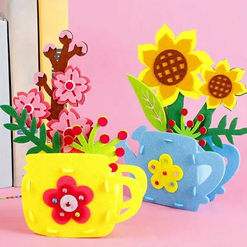 

A set of DIY artificial flower sets, felt flower pot bouquet sets, colorful handicraft sets, DIY felt sunflower bouquet sets - c