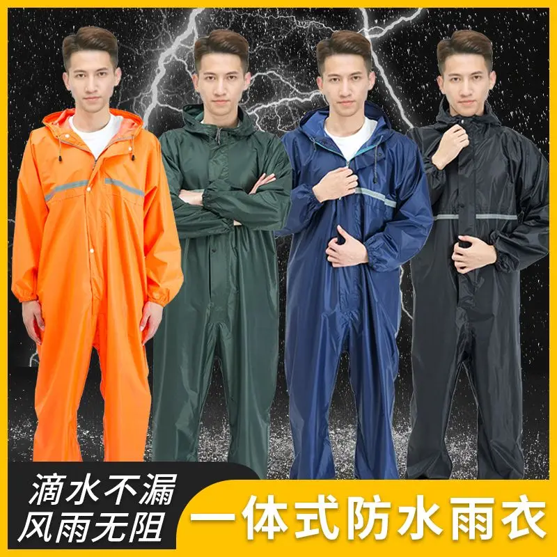 

One-piece Raincoat Full-body One-piece Rainstorm-proof Oil-proof Hat Long Motorcycle Riding Outdoor Thickening バイク ヘルメット