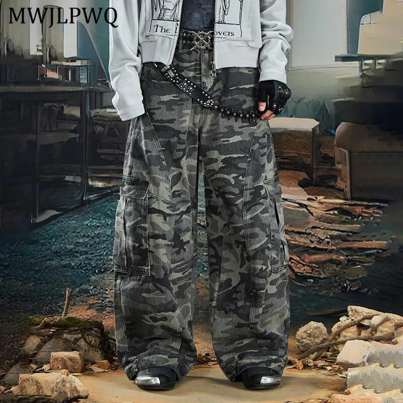 

MWJLPWQ Men's Camouflage Jeans American High Street Versatile Casual Multi-pocket Wide-leg Pants Autumn Tide Cargo Trouser 11268