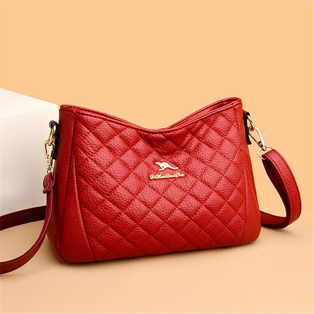 High Quality Soft Leather Women Crossbody Shoulder Bags Luxury Solid Color Diamond Lattice Handbag Female Messenger Tote Buckets