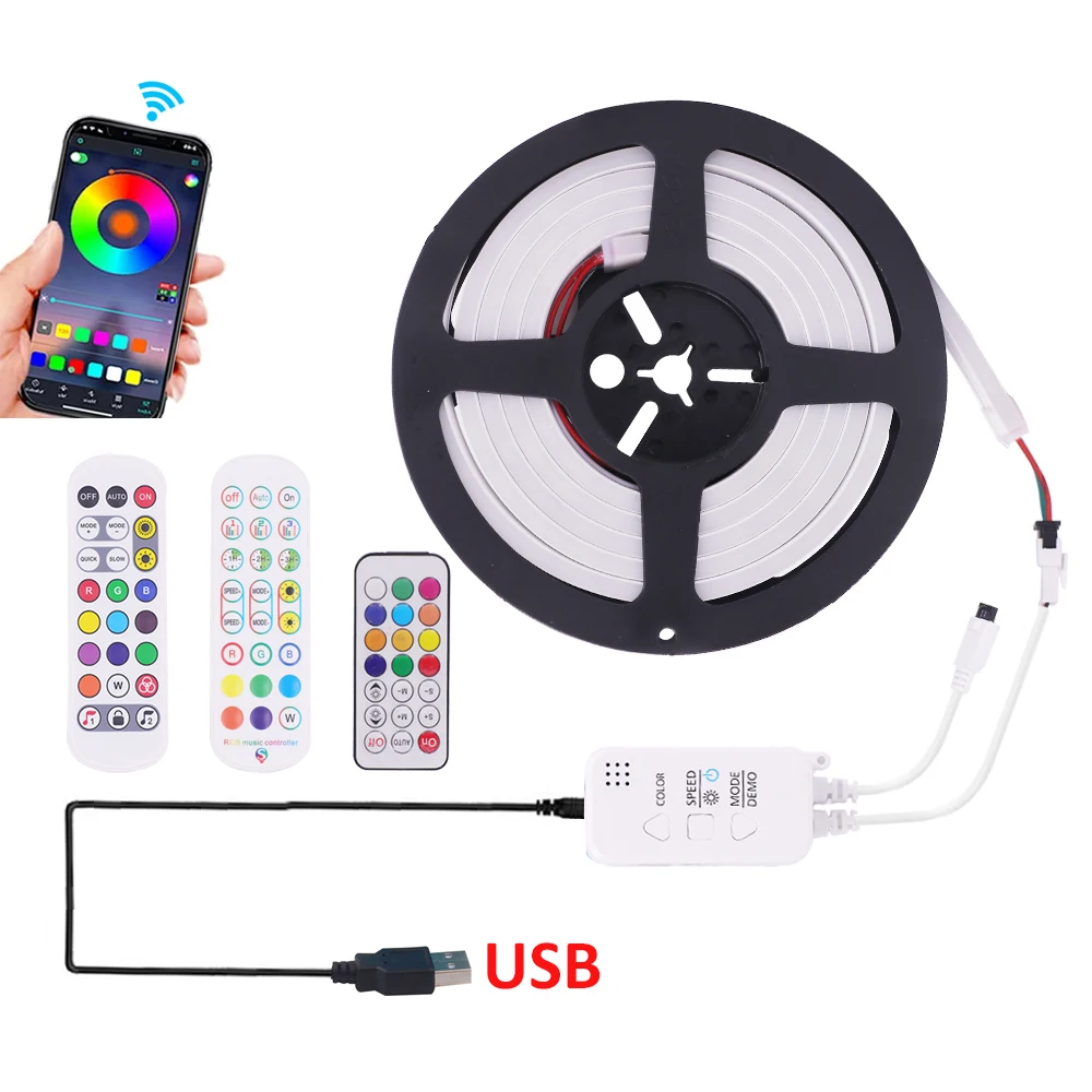 USB LED Strip Light RGBIC Dreamcolor Neon Light 5V WS2812B Addressable 0.5-5M Tuya WiFi Bluetooth Control Light For TV Bedroom