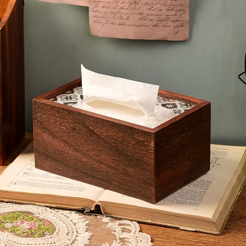 Wooden Tissue Box，Home Living Room Dining Room Desktop Decoration Wooden Cover Tissue Box