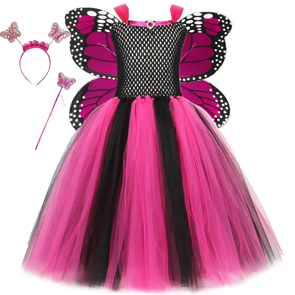 

Monarch Butterfly Costume Girls Halloween Carnival Party Dress Up Butterflies Fairy Tutu Dress with Wings Set Kids Fancy Clothes