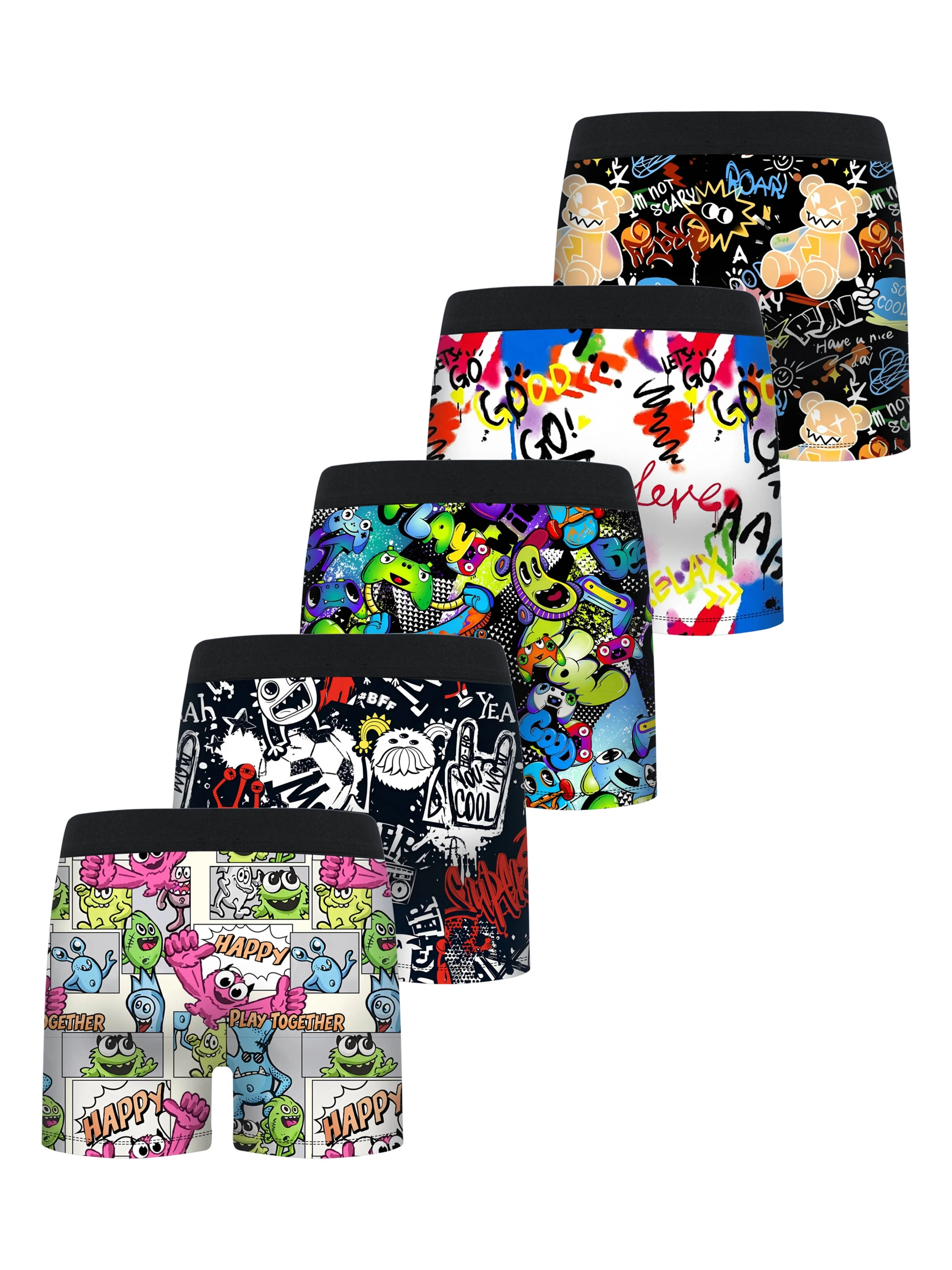 5Pcs/Lot Boys Funny Monster Cartoon Boxer Briefs Kids Comic Style Underwear High Elastic Soft Trunks for Children 4-14