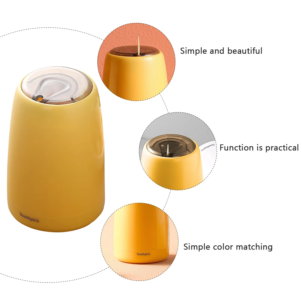 

Press The Toothpick Box Pop up Dispenser Portable Storage Holder Yellow Dispensers