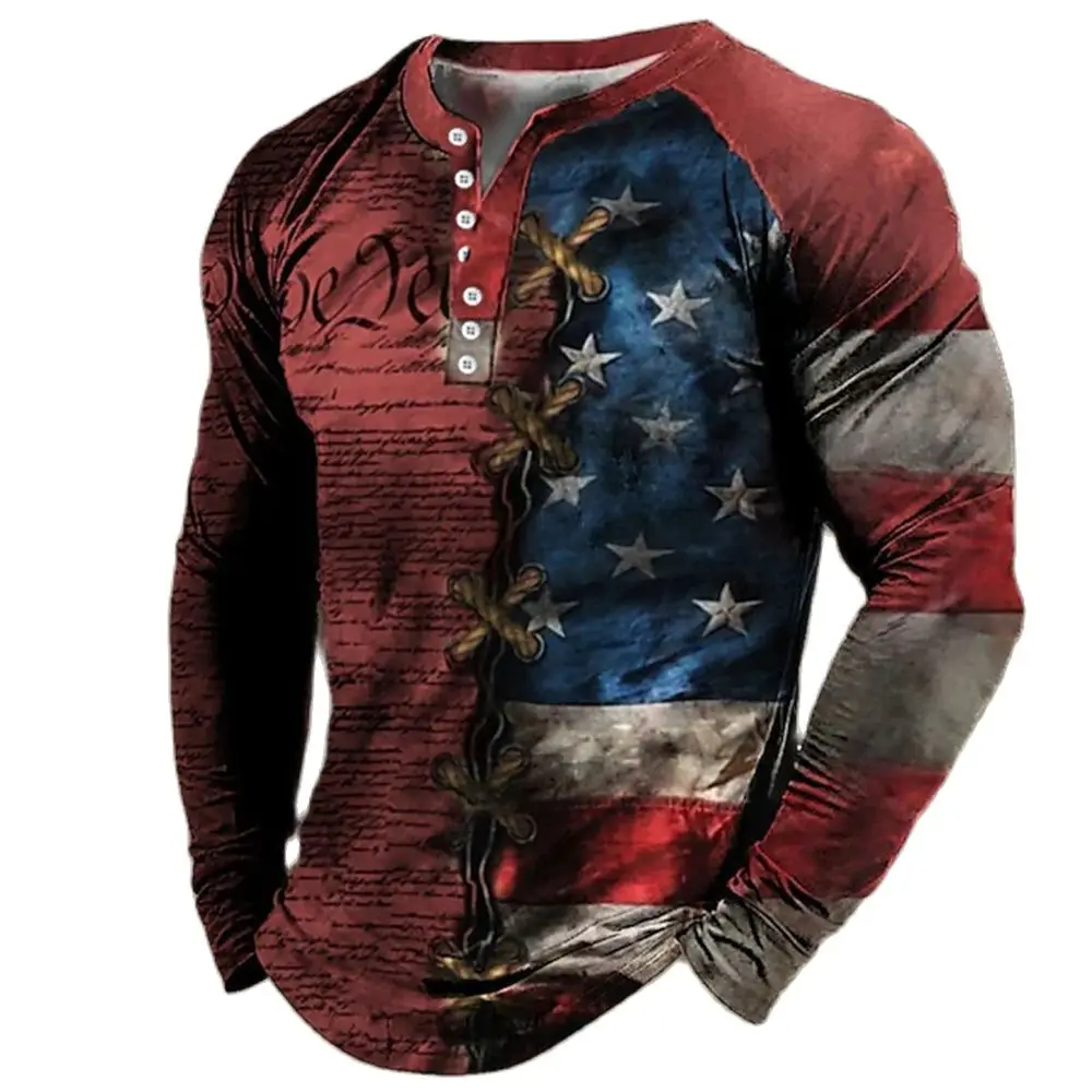 Men\'s Fashion Long Sleeve T Shirts 3d Eagles Print Usa T-shirts Tops Cotton V-neck Tees Casual Harajuku Streetwear Male Clothing