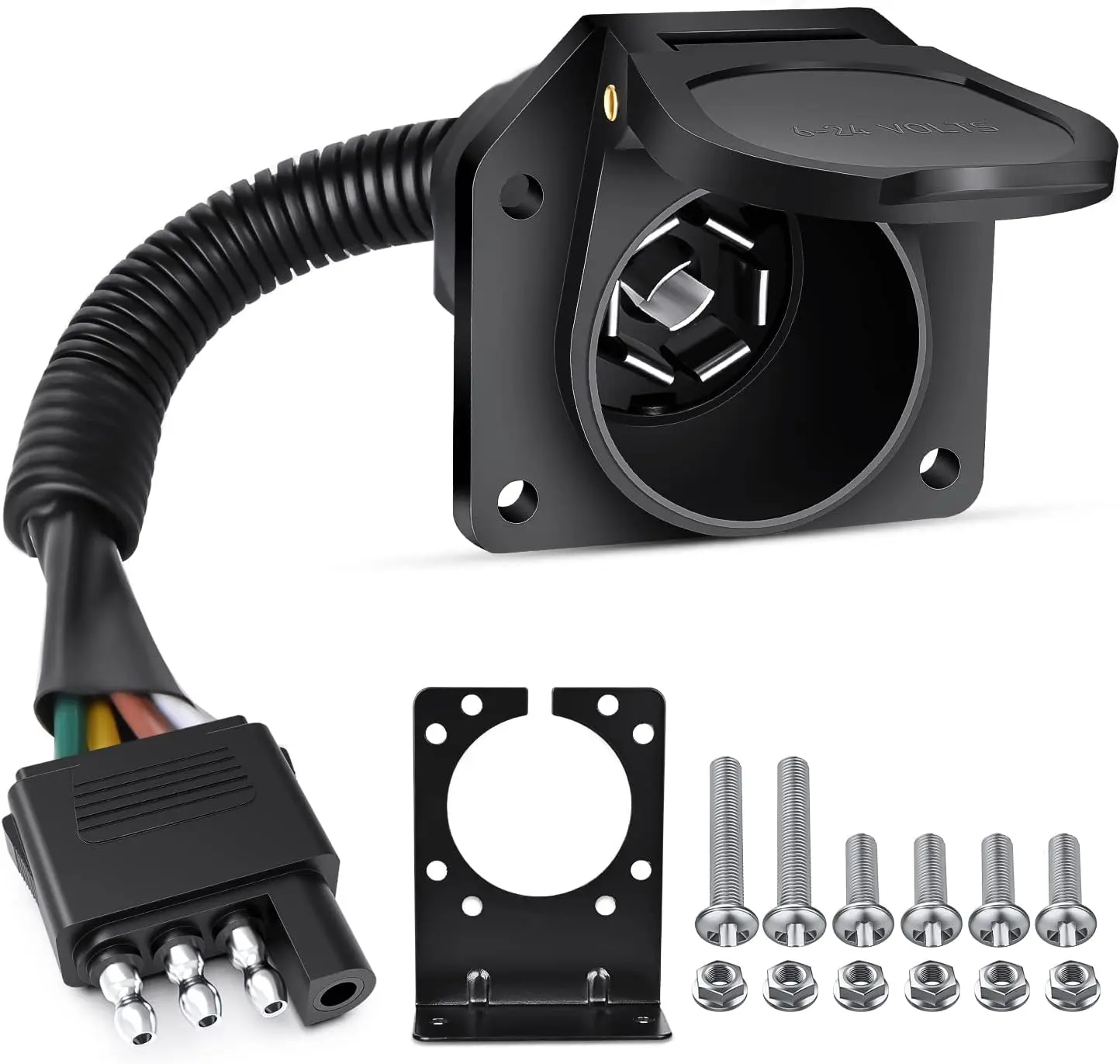 

4 Way Flat to 7 Way Round Trailer Adapter with Mounting Bracket for RV Truck