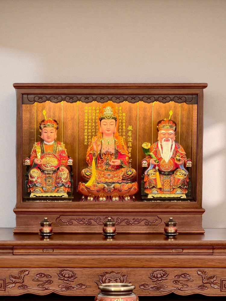 LYY New Chinese Style Solid Wood Buddha Shrine Offering Table God Head Household Dust Cover Glass Shrine Guanyin Earth