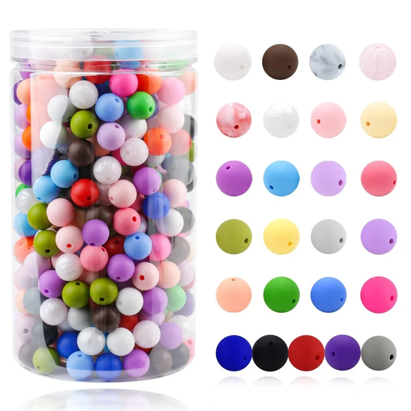 

500Pcs 12Mm Silicone Beads 25 Mixed Silicone Beads Bulk Round Silicone Beads for Keychain Making Kit Necklace Making