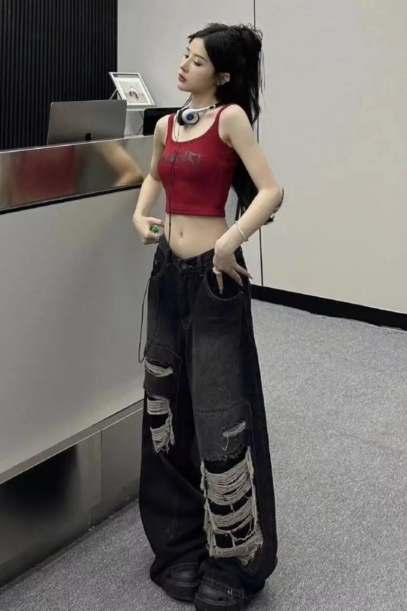 Jean classique droit pour femmes, Palazzo, jambes larges, drapé fluide, Denim, mode élégante, Chic, tendance, moderne, ambiance de rue