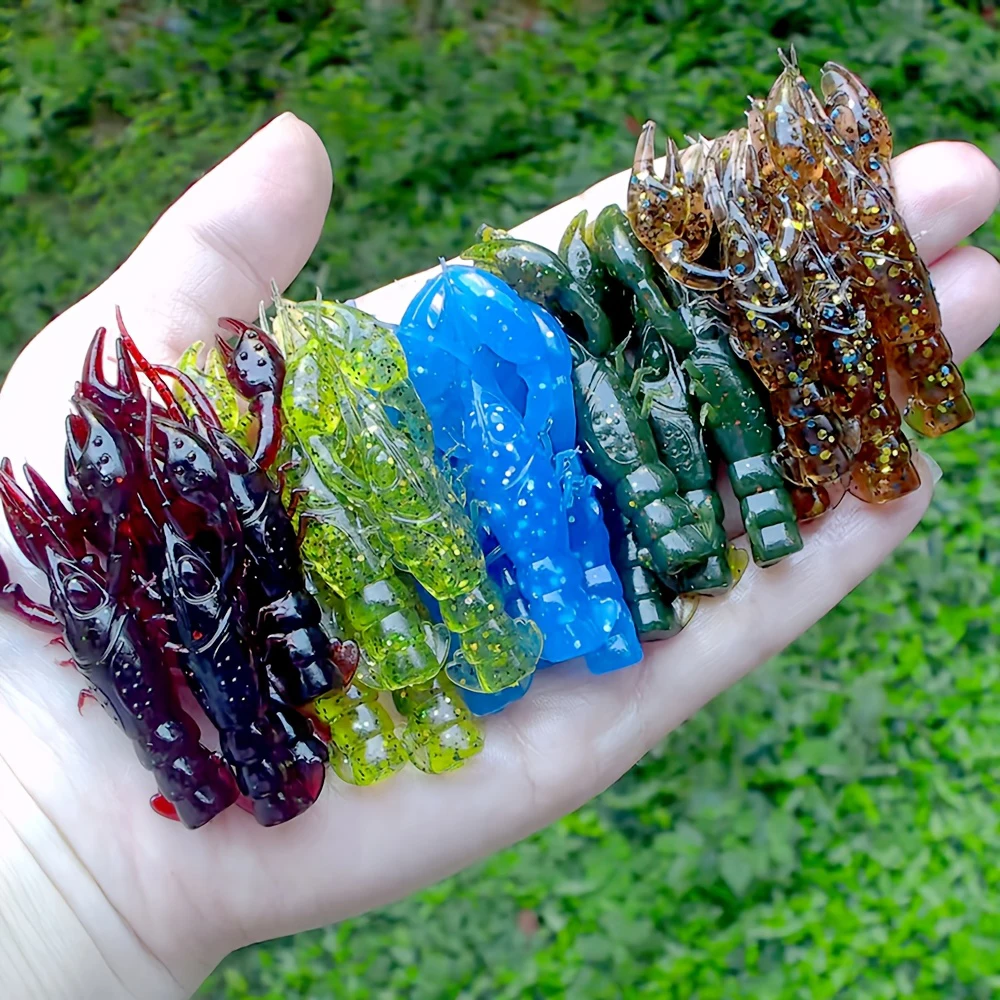 10PCS/Lot Jig Wobbler Silicone Worm Soft Bait 5cm 7cm Crayfish Fishing Lure Shrimp Smell Swivel Twintails Sea Bass for Carp