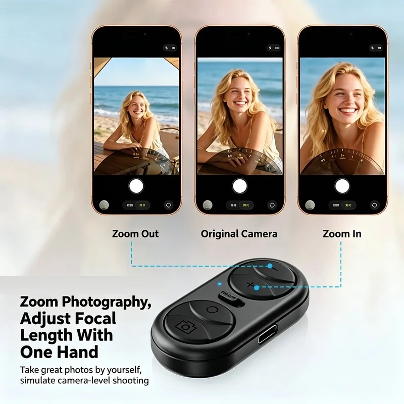 DT21 Bluetooth Remote Shutter Selfie Controller, Rechargeable Phone Camera Remote for Front Rear Camera, Zoom Focus Adjustment