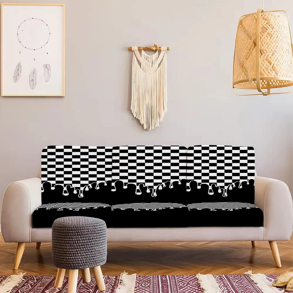 Summer Outdoor Sofa Cover,Checkerboard Tassel Print Milk Silk Sofa Cushion Cover,Soft Breathable,Pet - Friendly