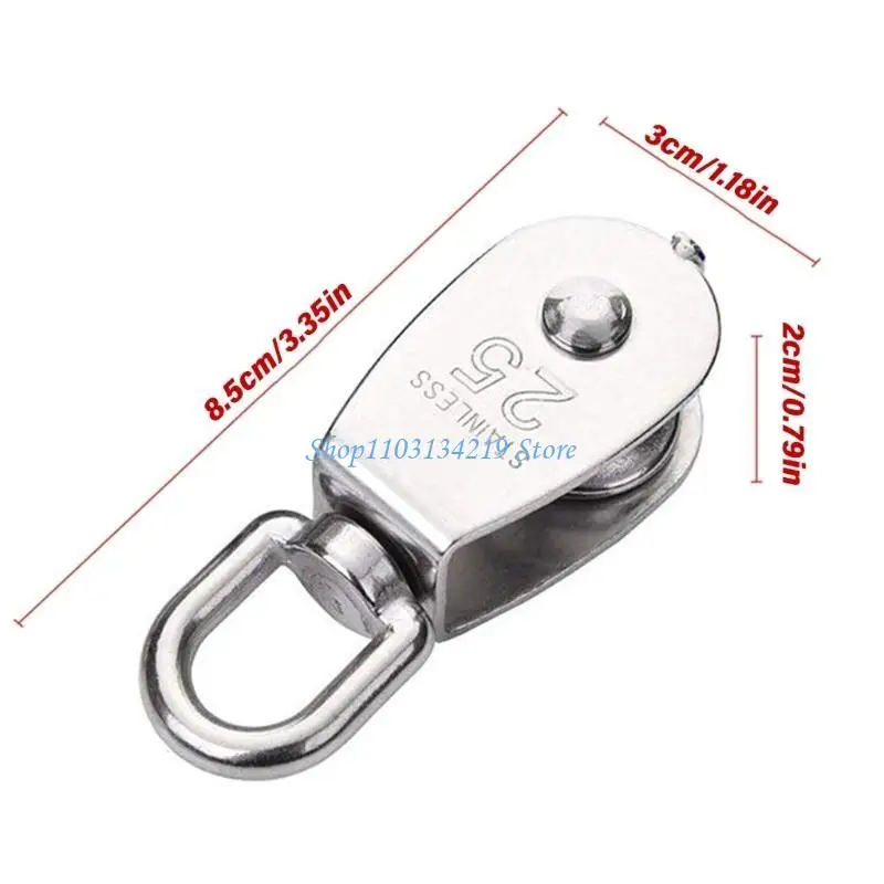 N5KC 2Pcs M25 Single Pulley Block Loading 330lbs Stainless Steel Wire Rope Single Roller Lifting Cranes Swivels Hook Outdoor