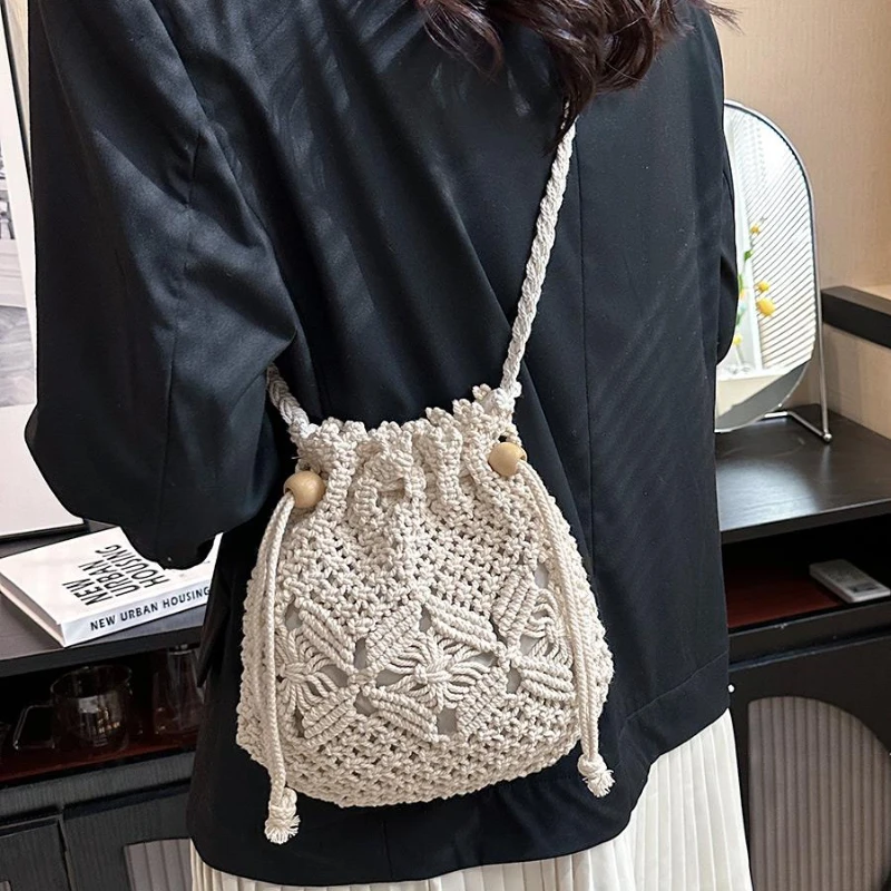 Cute Luxury Designer Brand Straw Woven Shoulder Crossbody Bucket Bag 2023 New Fashion Casual Summer Travel Beach Women Trendy