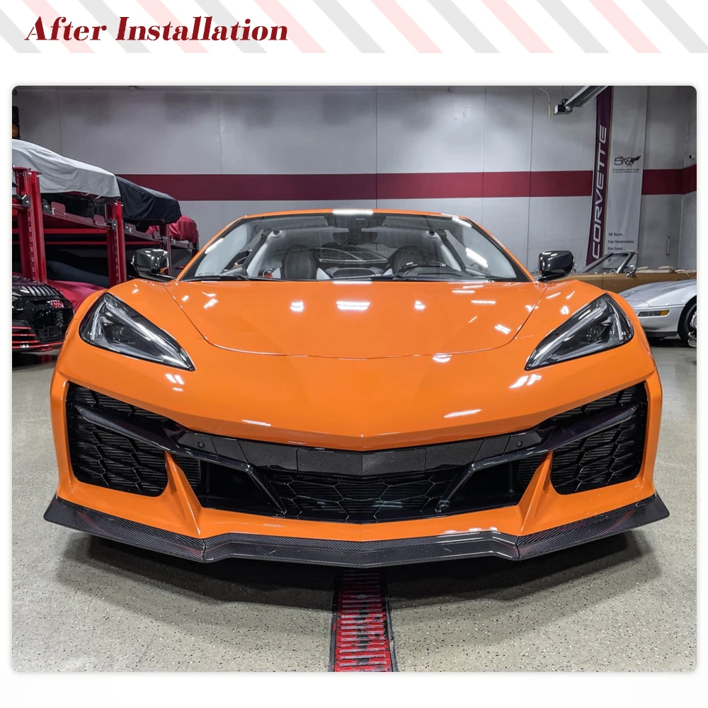 Carbon Fiber Car Front Lip Racing Spoiler For Chevy C8 Corvette 2023 Z06 Car Front Bumper Lip Spoiler Splitter Wide Body Kits