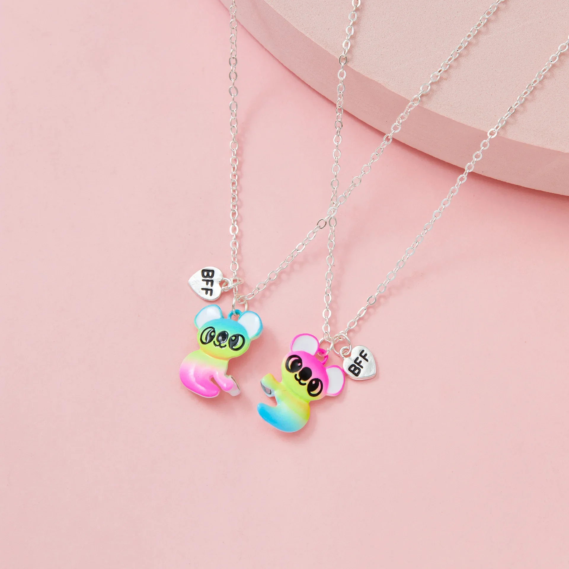 

Fashion Colorful Magnetic Suction Raccoon Bracelet Silver Heart BFF Letter Necklace for Women Friend Children Birthday Jewelry