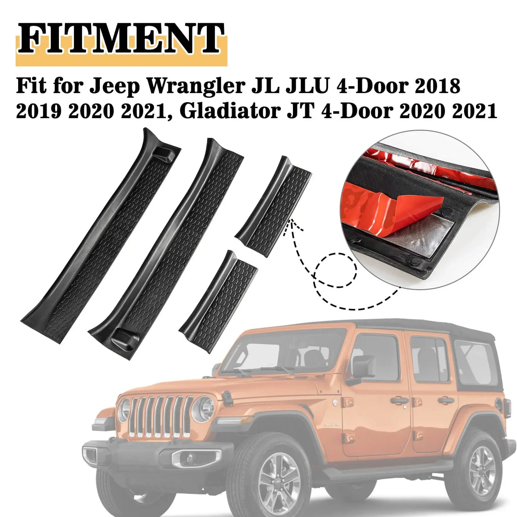 Rubber Car Door Sill Scuff Guard Entry Guard Plate Pedal Protector Cover for Wrangler JLU Gladiator JT 4-Door 2018-2021