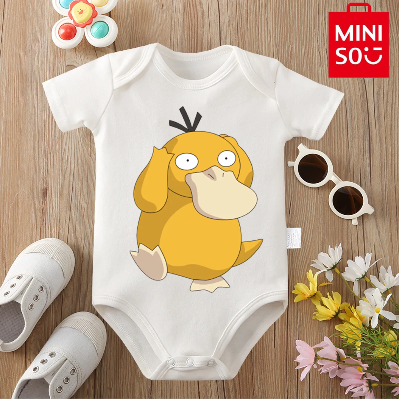 MINISO Pocket Monster Psyduck Cloths النمط الياباني ارتداءها للطفل القطن الخالص نيسيي بذلة لحديثي الولادة 0 إلى 12 شهرًا #1