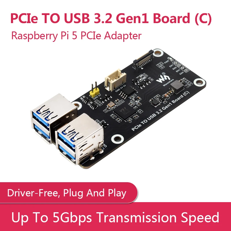 PCIe To USB 3.2 Gen1 Board (C) For Raspberry Pi 5, Up To 5Gbps Transmission Speed, Driver-Free, Plug And Play, RPi5 PCIe Adapter