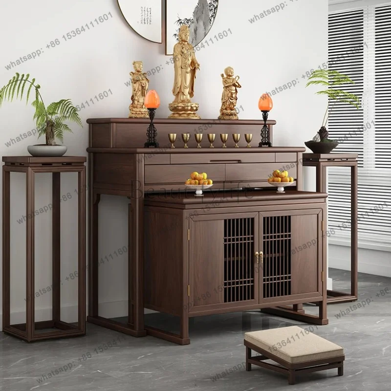 PG  solid wood table incense case household steps Buddhist temple shrine black walnut set cabinet