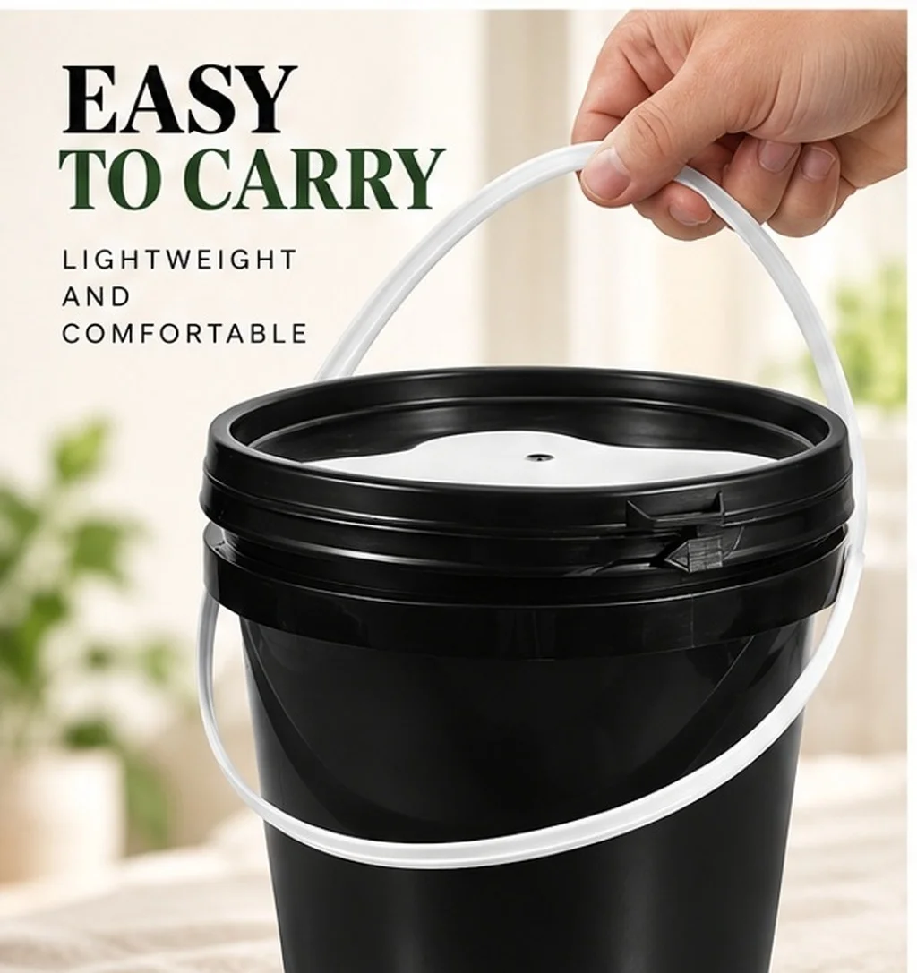Black Paint Bucket Plastic Round Container Secure Lid with Handle Ergonomic Design Painting Storage Round Bucket with Lid