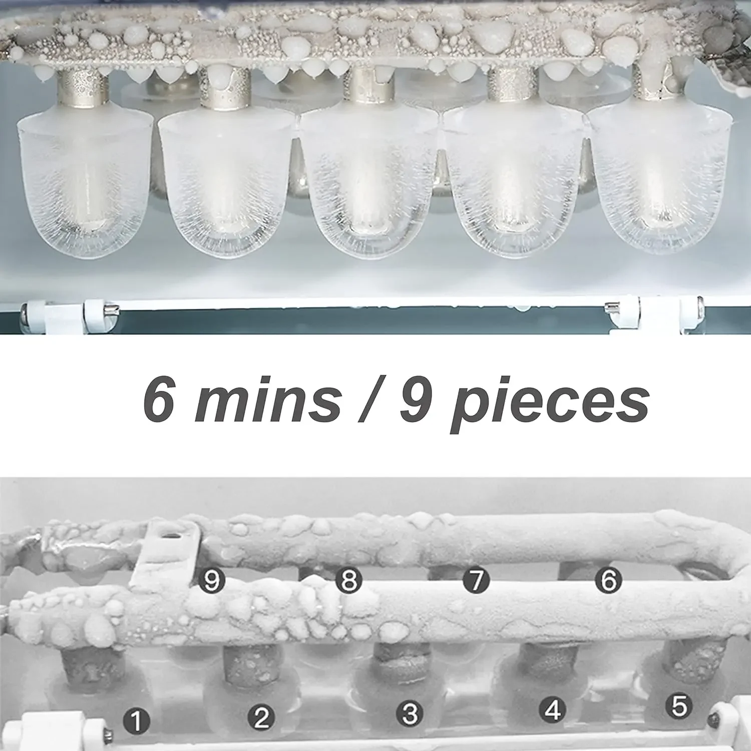 효율적인 조리대 제빙기, 셀프 클리닝 기능, 단 6 분 만에 9 개의 아이스 큐브 생산, 하루 26.5lbs 얼음