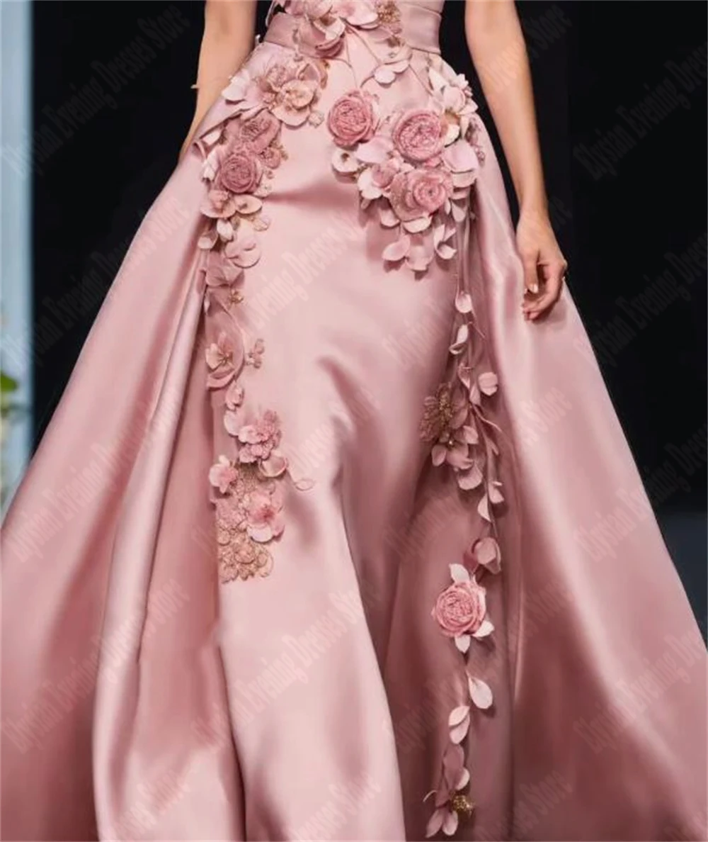 2025 Elegant Evening Dresses A Line 3D Flowers Sleeveless Formal Princess Party Gowns V-Neck Customized Satin Vestidos De Noche