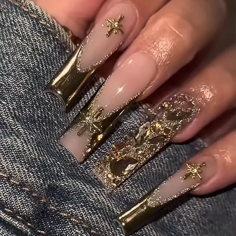 

Long Pointed Nail Art Zircon French Foil Paper Sun Diamond Wear Armor Girl