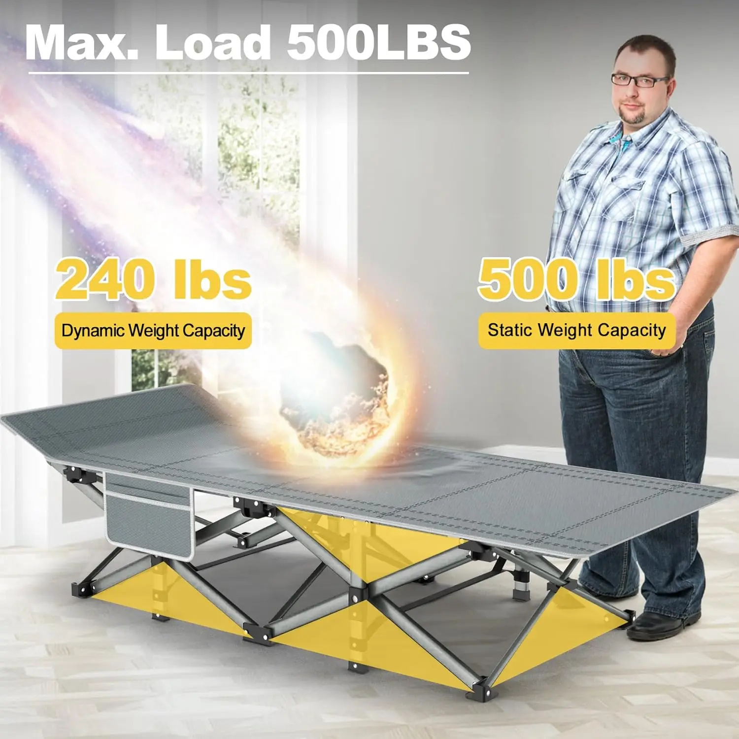 Camping Cot, Folding Camping Cots for Adults, Portable Sleeping Cot with Carry Bag, Charcoal Grey image 4