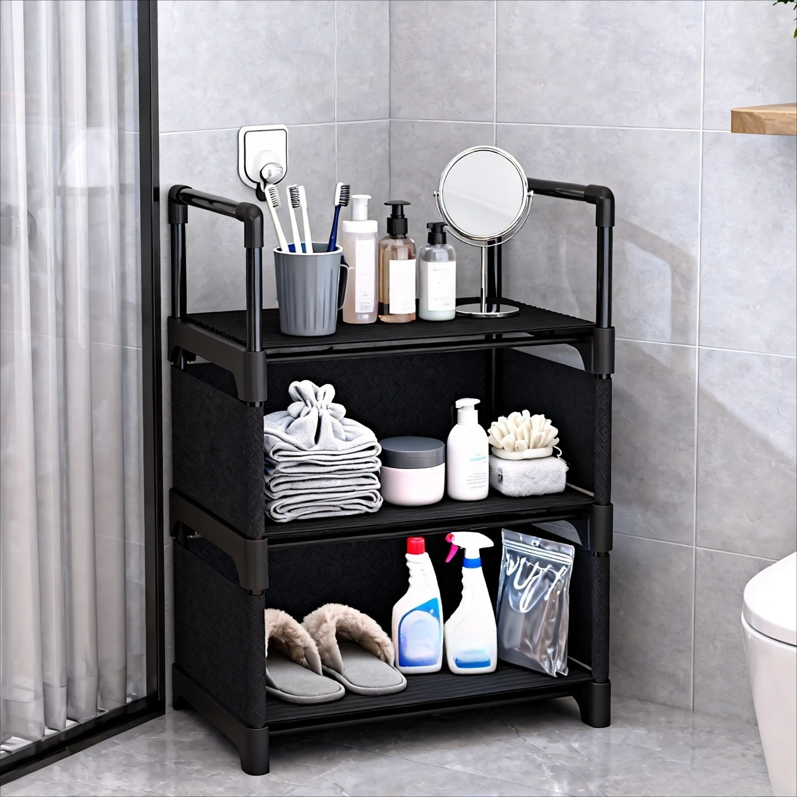 

3-Layer Dustproof Shoe Rack & Storage Shelf for Home Use-Foldable Easy-Assembly Organizer Cabinet with Sturdy Frame,Space-Saving