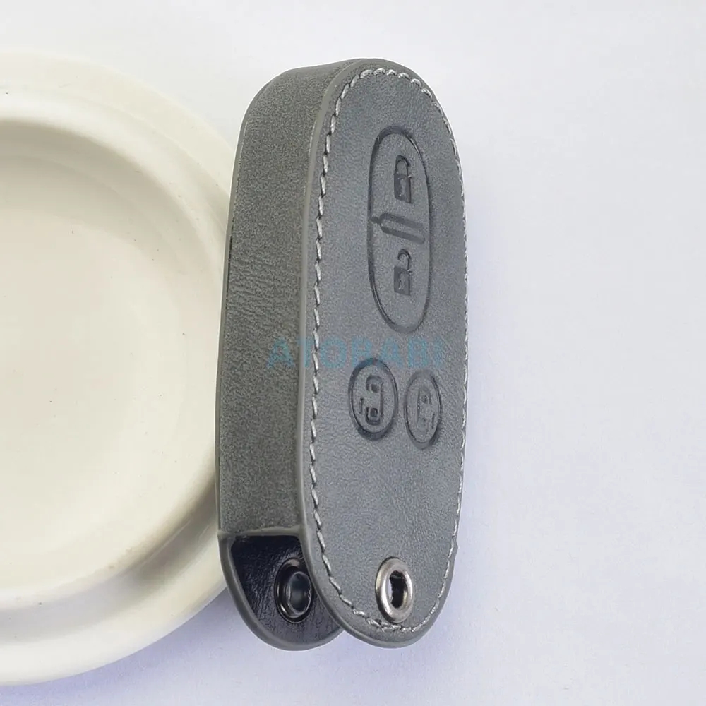 Graue Leder-Autoschlüsselhülle für Suzuki 2016 2017, Spacia Solio Palette MR Wagon Hustler Every Alto Lapin Remote Fob Shell Case – Detail 6