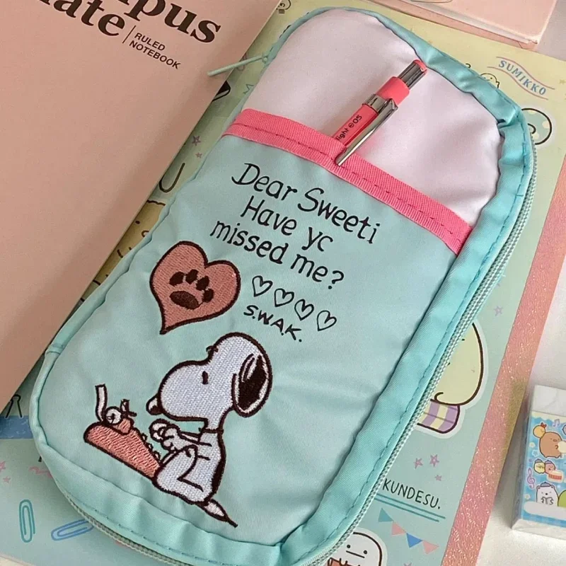 Snoopy Pencil Bag Canvas Contrast Color Large Capacity Cartoon Pencil Case Stationery Storage Bag Organizer for Student Gift New