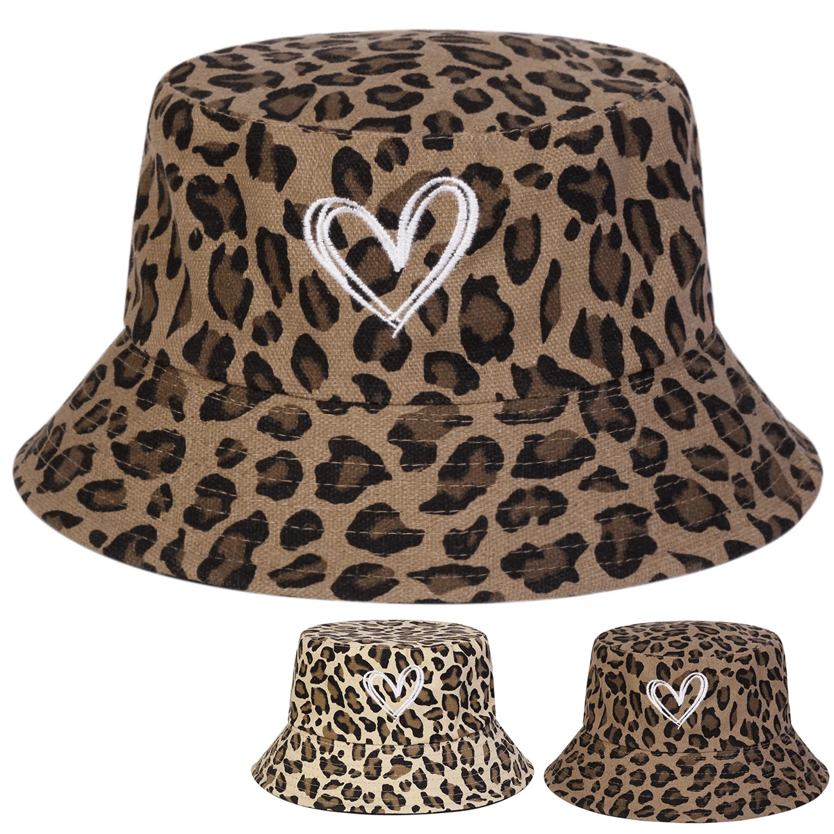 Unisex Leopard Print with Hearts Panama Fisherman Hat Outdoo