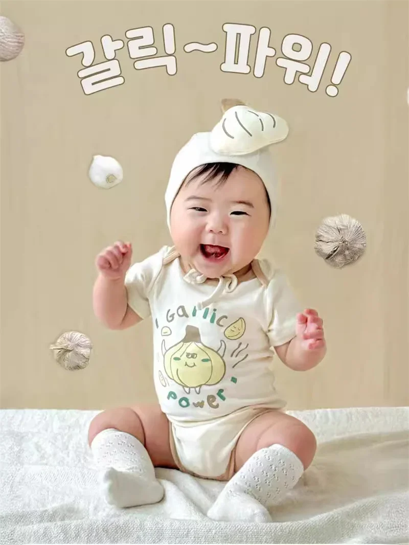 Korean Funny Garlic pattern Newborn Baby Bodysuit Boy Girl Clothes Romper Cotton Short Sleeve Cute Infant Baby Jumpsuit Playsuit