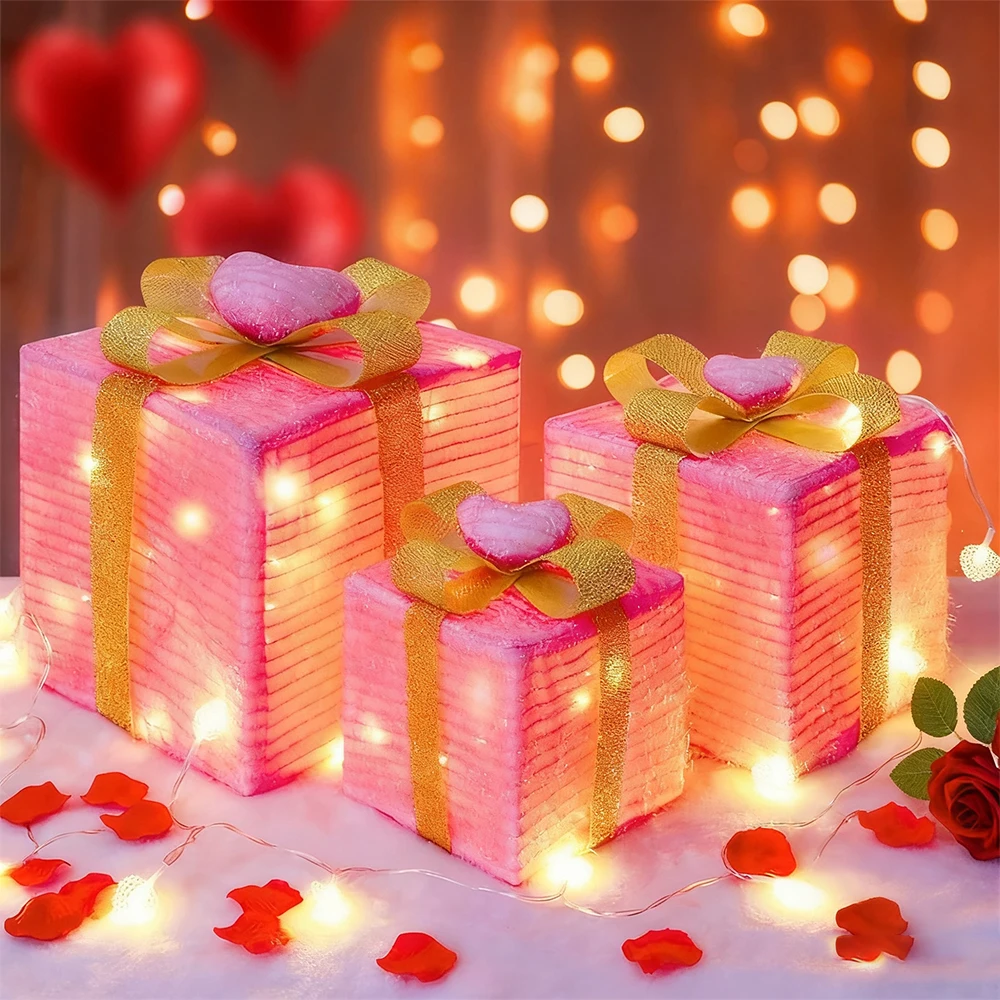 3Pcs/ Set New Valentine's Day Gift Box Lamp Folding Luminous Pink Lamp Festival Gift Box Christmas Atmosphere Decorative Lamp