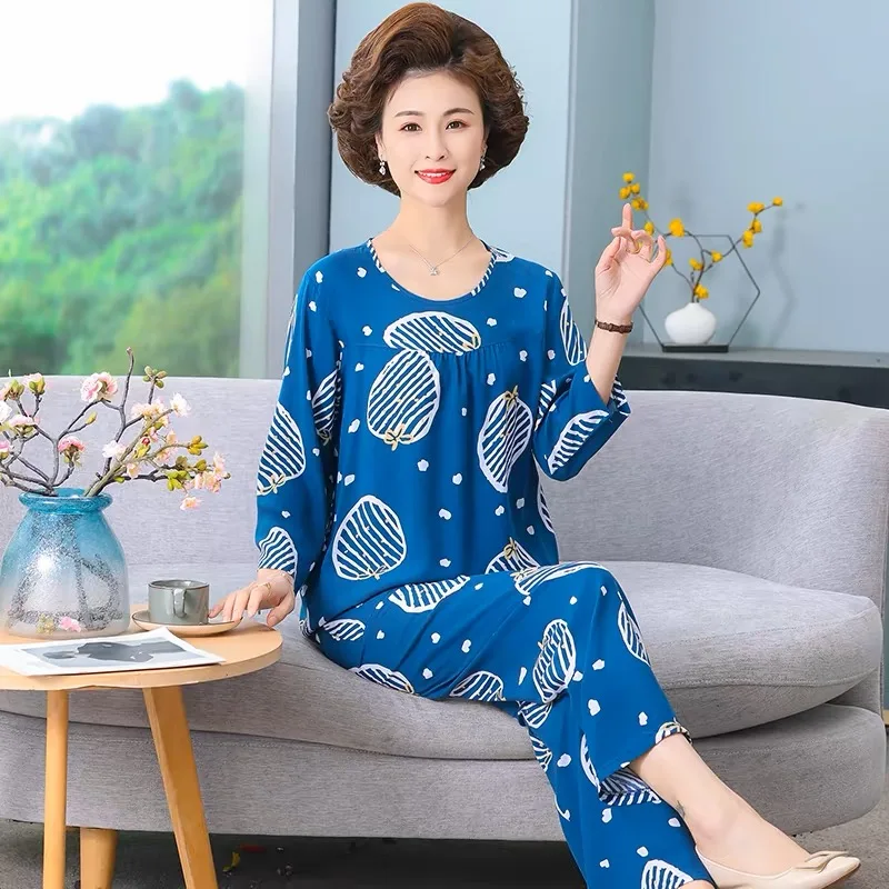 

Middle Aged Mother Pajama Set For Women Spring Pijama Feminino Autumn Long Sleeve Sleepwear Two-piece Suit Home Wear Pyjama