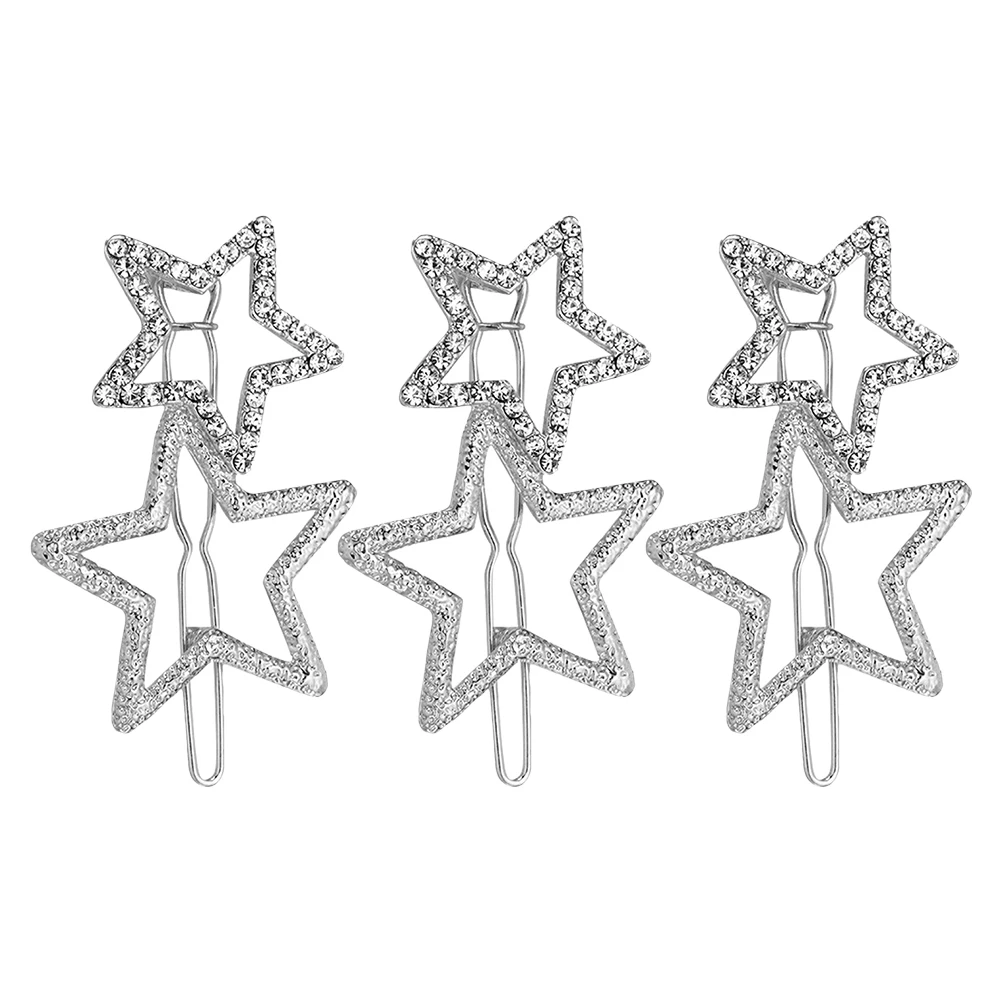 

3pcs Bling Star Clips Rhinestone Accessories Decorative Hair Pins Star Hair Barrettes For Women Girls Nonslip Bang Styling Clips