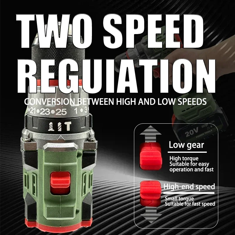 LYUWO 20V 25+3 Impact Brushless Electric Drill Dual Speed Handheld Lithium Battery Multi-Functional High Torque Tool