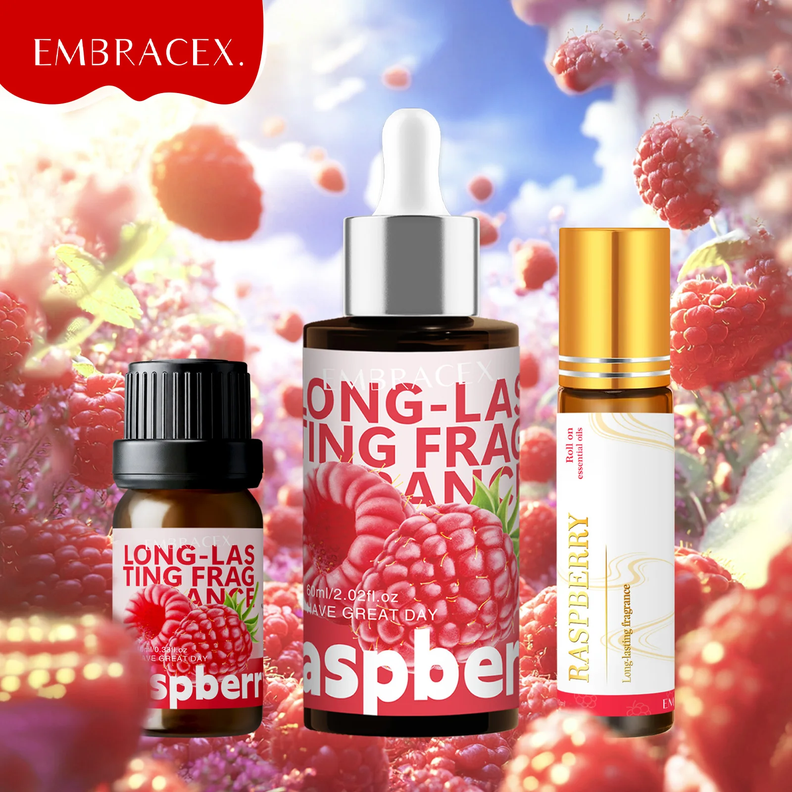 3PC/2PC/1PC 10ml 60ml Himbeer-Duftöle Roller Aromaöl Fruchtiges Massageöl Urlaubsgeschenk Seifenherstellung