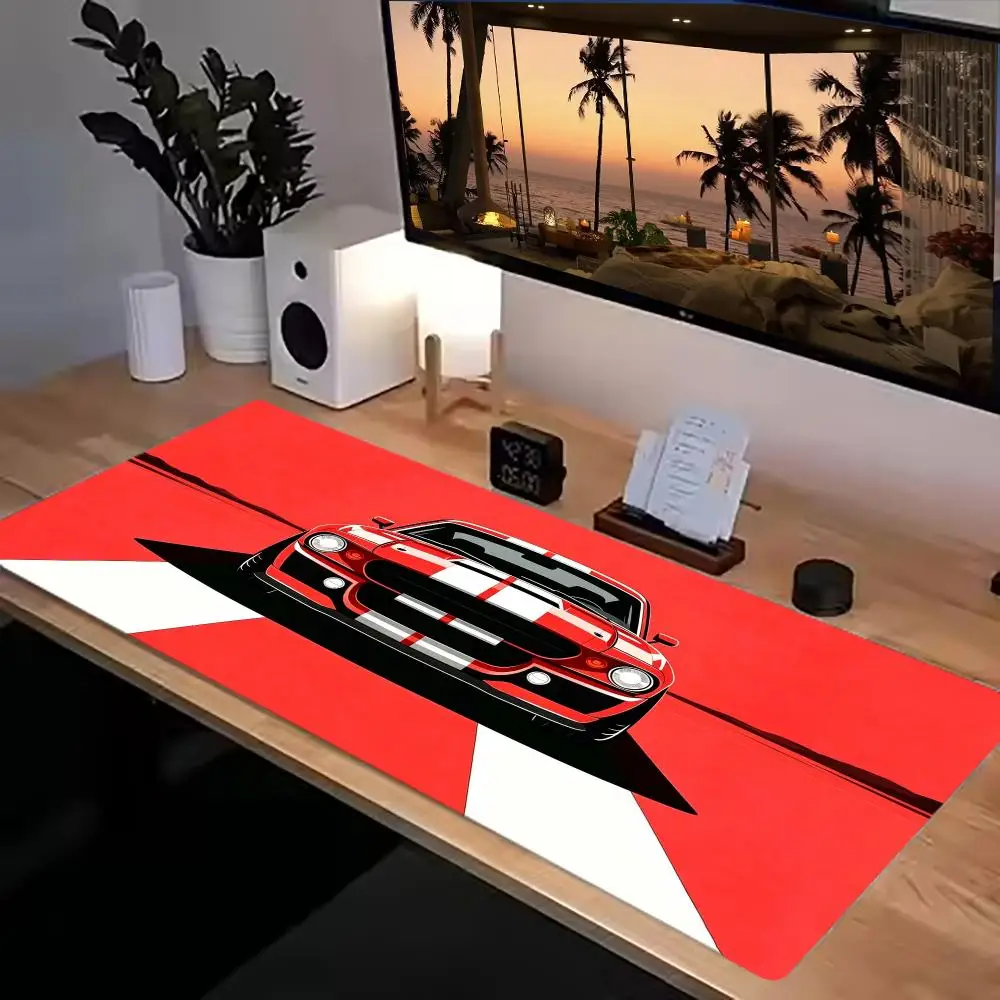 Esports Mouse Pad Red Striped Sports Car Racing Track Game Desk Mat Natural Rubber Non‑Slip Large Size For Laptop  Gaming Work