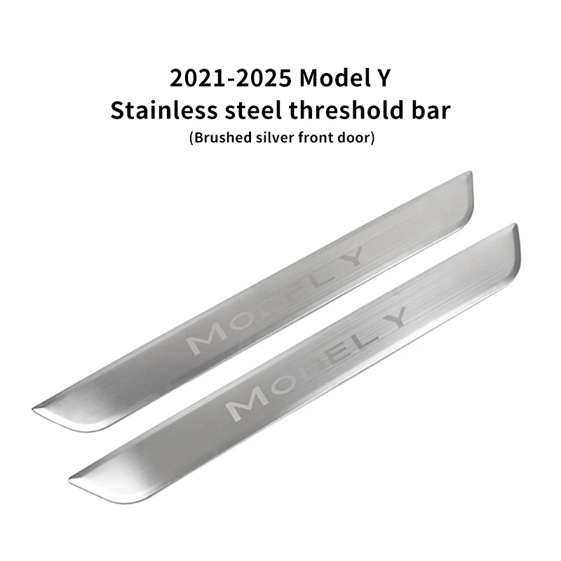 For Tesla 2025 Highland Model Y – Silver Stainless Steel Door Sill Guards, Anti-Scratch Welcome Pedal Protector Strips