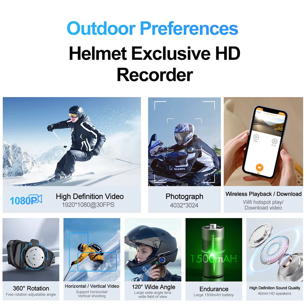 Wireless Camera 1080P HD Q28 Bluetooth Headset Motorcycle Helmet Super Wide-angle Lens IP66 Waterproof Wireless Camera WiFi