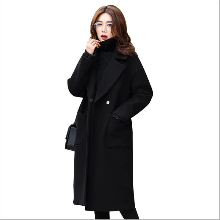 2021 autumn and winter new large size temperament women's woolen coat covered belly thin woolen coat for sale